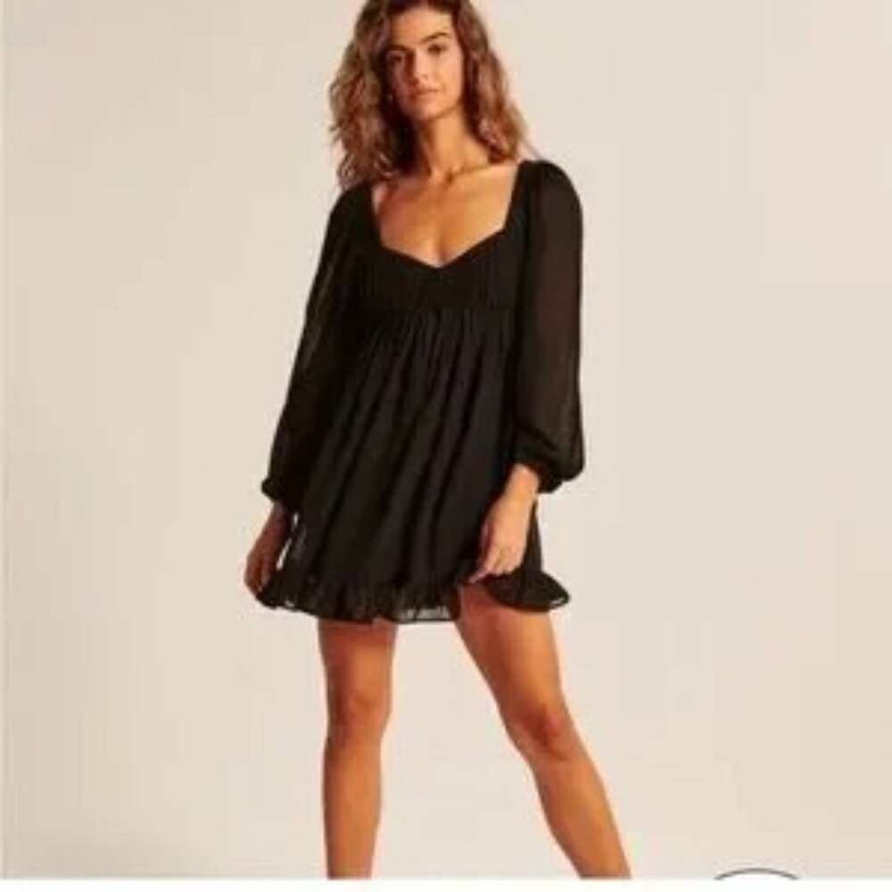 Abercrombie & Fitch Long Sleeve Ruched Babydoll Mini Dress - Size Small NWOT